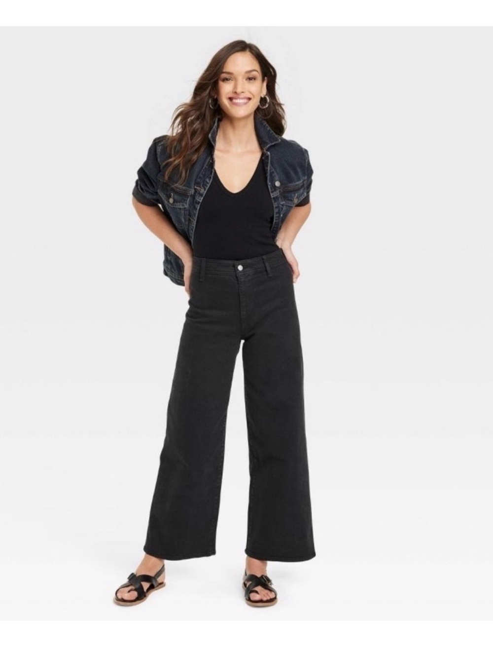 Women's High-Rise Sailor
Wide Leg Ankle Jeans - Universal Thread Black 16